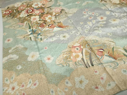 平和屋着物●訪問着　駒刺繍　流水鴛鴦草花文　金彩　正絹　逸品　DABC2512ud