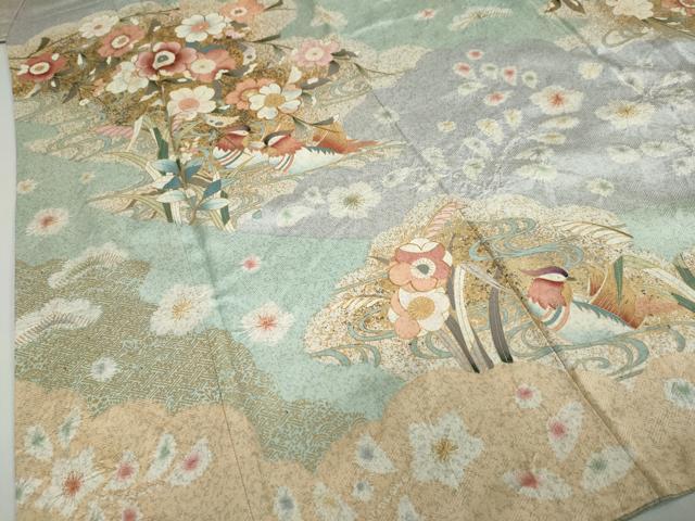 平和屋着物●訪問着　駒刺繍　流水鴛鴦草花文　金彩　正絹　逸品　DABC2512ud