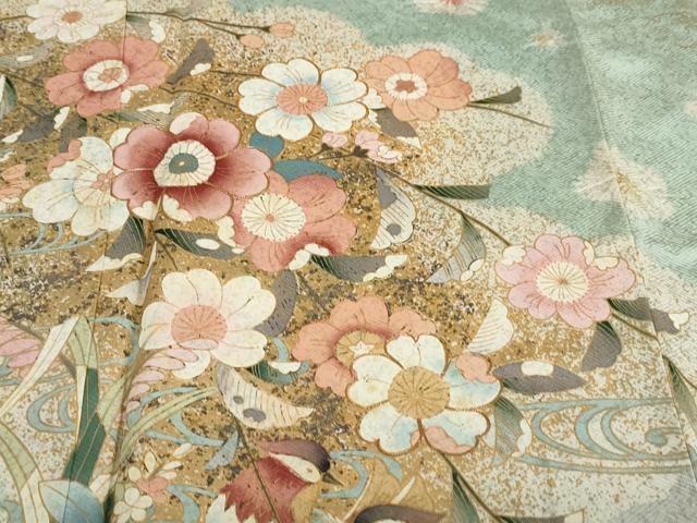 平和屋着物●訪問着　駒刺繍　流水鴛鴦草花文　金彩　正絹　逸品　DABC2512ud