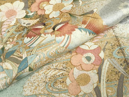 平和屋着物●訪問着　駒刺繍　流水鴛鴦草花文　金彩　正絹　逸品　DABC2512ud
