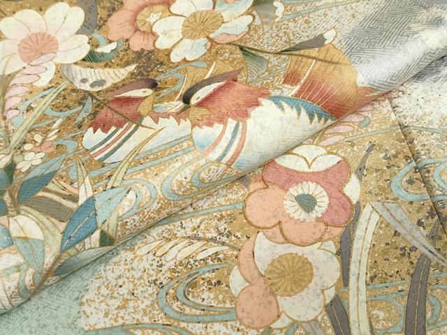 平和屋着物●訪問着　駒刺繍　流水鴛鴦草花文　金彩　正絹　逸品　DABC2512ud