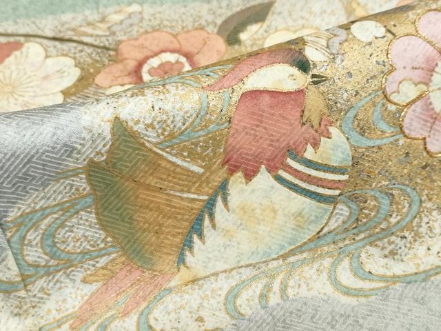 平和屋着物●訪問着　駒刺繍　流水鴛鴦草花文　金彩　正絹　逸品　DABC2512ud