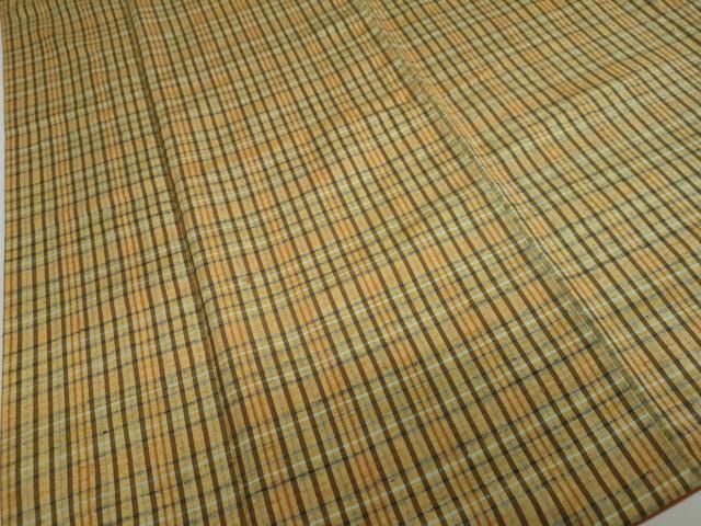 平和屋着物●郡上紬　草木染　変わり格子文　正絹　逸品　DABC2513ud