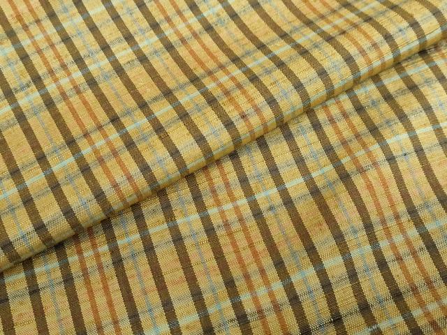 平和屋着物●郡上紬　草木染　変わり格子文　正絹　逸品　DABC2513ud