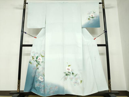 平和屋着物●訪問着　岡山工芸作　草花文　暈し染め　銀彩　さが美扱い　正絹　逸品　DABC2521ud