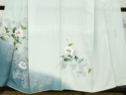 平和屋着物●訪問着　岡山工芸作　草花文　暈し染め　銀彩　さが美扱い　正絹　逸品　DABC2521ud