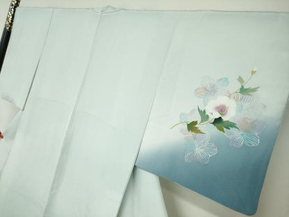 平和屋着物●訪問着　岡山工芸作　草花文　暈し染め　銀彩　さが美扱い　正絹　逸品　DABC2521ud
