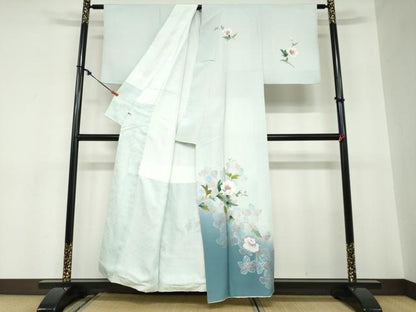 平和屋着物●訪問着　岡山工芸作　草花文　暈し染め　銀彩　さが美扱い　正絹　逸品　DABC2521ud