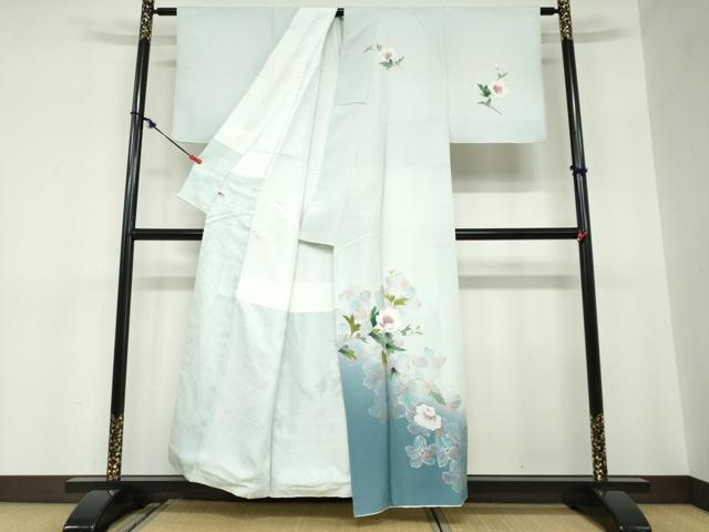 平和屋着物●訪問着　岡山工芸作　草花文　暈し染め　銀彩　さが美扱い　正絹　逸品　DABC2521ud