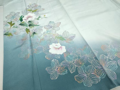 平和屋着物●訪問着　岡山工芸作　草花文　暈し染め　銀彩　さが美扱い　正絹　逸品　DABC2521ud