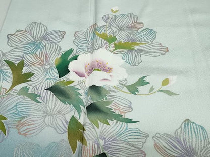 平和屋着物●訪問着　岡山工芸作　草花文　暈し染め　銀彩　さが美扱い　正絹　逸品　DABC2521ud