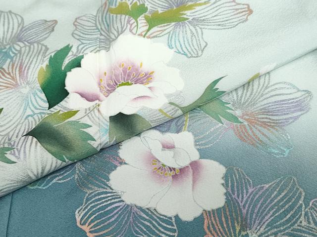 平和屋着物●訪問着　岡山工芸作　草花文　暈し染め　銀彩　さが美扱い　正絹　逸品　DABC2521ud