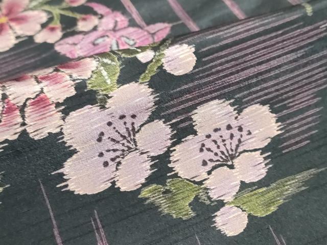 平和屋着物●小紋　草花丸文　黒地　洗える着物　DABC2525ud