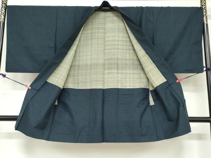 平和屋着物●男性　紬　アンサンブル　長羽織　抽象文様　正絹　逸品　DABC2527ud