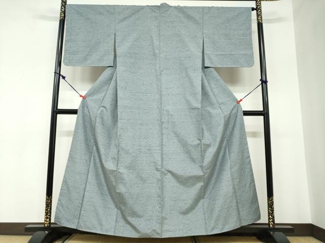 平和屋着物●石川県指定無形文化財　牛首紬　白山工房　手織り　霞文　藍鼠色　正絹　逸品　未使用　DABC2531ud