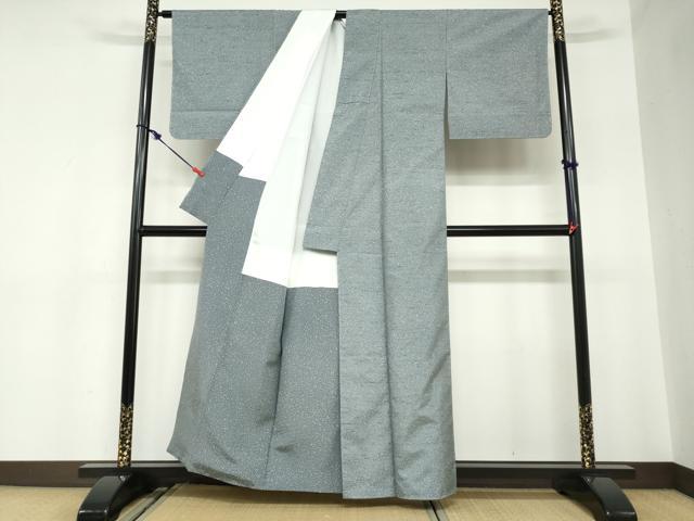 平和屋着物●石川県指定無形文化財　牛首紬　白山工房　手織り　霞文　藍鼠色　正絹　逸品　未使用　DABC2531ud