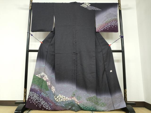 平和屋着物●訪問着　作家物　舞花文　暈し染め　金彩　金通し地　正絹　逸品　DABC2537ud