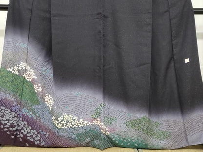 平和屋着物●訪問着　作家物　舞花文　暈し染め　金彩　金通し地　正絹　逸品　DABC2537ud