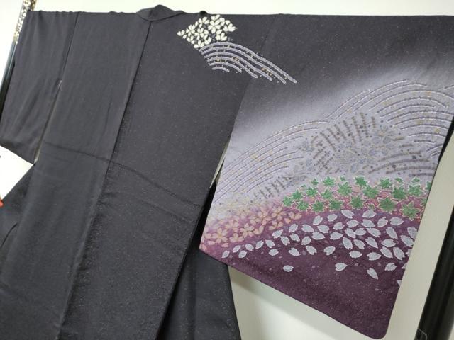 平和屋着物●訪問着　作家物　舞花文　暈し染め　金彩　金通し地　正絹　逸品　DABC2537ud