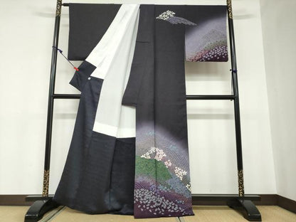 平和屋着物●訪問着　作家物　舞花文　暈し染め　金彩　金通し地　正絹　逸品　DABC2537ud