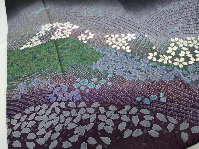 平和屋着物●訪問着　作家物　舞花文　暈し染め　金彩　金通し地　正絹　逸品　DABC2537ud