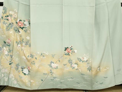 平和屋着物●訪問着　草花文　金銀彩　正絹　逸品　DABC2538ud