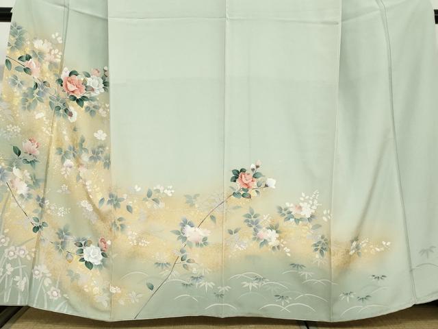 平和屋着物●訪問着　草花文　金銀彩　正絹　逸品　DABC2538ud