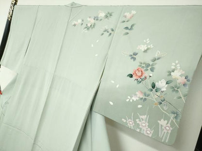 平和屋着物●訪問着　草花文　金銀彩　正絹　逸品　DABC2538ud