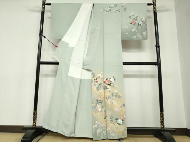 平和屋着物●訪問着　草花文　金銀彩　正絹　逸品　DABC2538ud