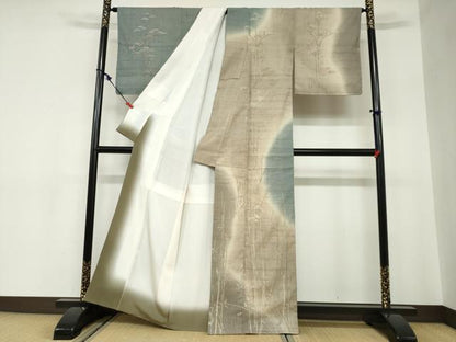 平和屋着物●染織の名門　しょうざん  生紬　訪問着　草花文　暈し染め　正絹　逸品　DABC2540ud