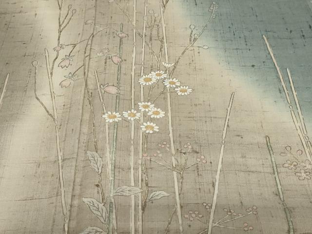 平和屋着物●染織の名門　しょうざん  生紬　訪問着　草花文　暈し染め　正絹　逸品　DABC2540ud