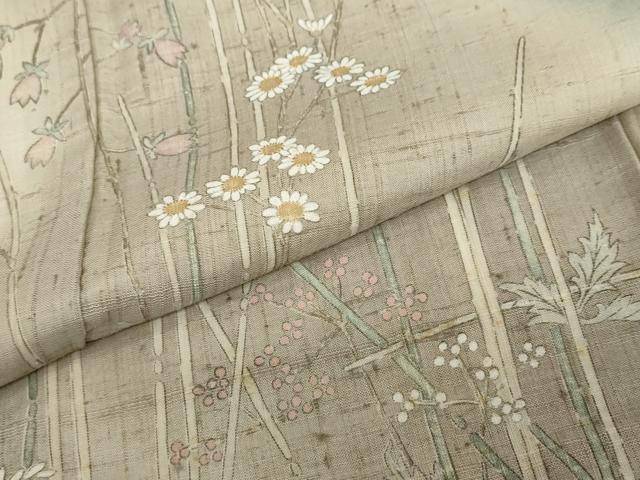 平和屋着物●染織の名門　しょうざん  生紬　訪問着　草花文　暈し染め　正絹　逸品　DABC2540ud