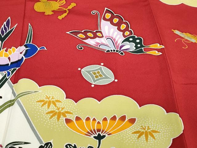 平和屋着物●手ざし京紅型染・宮崎紅型　宮崎良次　振袖　流水花鳥文　正絹　逸品　DABC2543ud