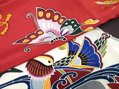 平和屋着物●手ざし京紅型染・宮崎紅型　宮崎良次　振袖　流水花鳥文　正絹　逸品　DABC2543ud