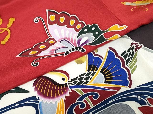 平和屋着物●手ざし京紅型染・宮崎紅型　宮崎良次　振袖　流水花鳥文　正絹　逸品　DABC2543ud