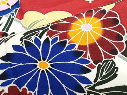 平和屋着物●手ざし京紅型染・宮崎紅型　宮崎良次　振袖　流水花鳥文　正絹　逸品　DABC2543ud