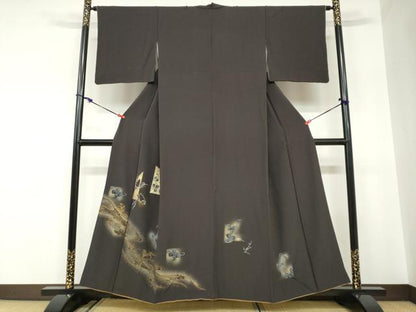 平和屋着物●訪問着　駒刺繍　流水花蝶文　暈し染め　金彩　正絹　逸品　DABC2544ud
