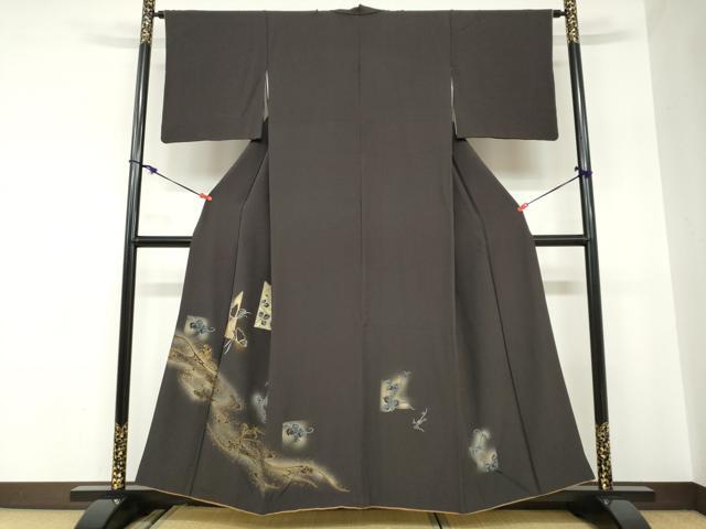 平和屋着物●訪問着　駒刺繍　流水花蝶文　暈し染め　金彩　正絹　逸品　DABC2544ud