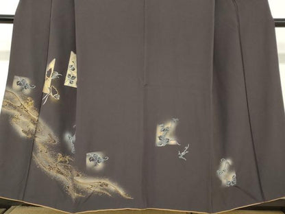 平和屋着物●訪問着　駒刺繍　流水花蝶文　暈し染め　金彩　正絹　逸品　DABC2544ud