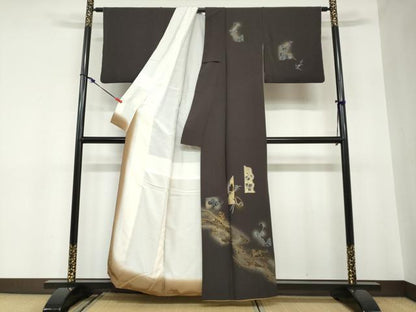 平和屋着物●訪問着　駒刺繍　流水花蝶文　暈し染め　金彩　正絹　逸品　DABC2544ud