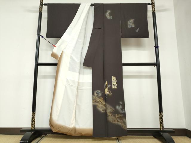 平和屋着物●訪問着　駒刺繍　流水花蝶文　暈し染め　金彩　正絹　逸品　DABC2544ud