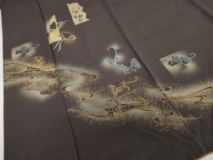 平和屋着物●訪問着　駒刺繍　流水花蝶文　暈し染め　金彩　正絹　逸品　DABC2544ud