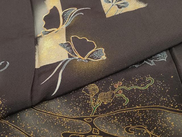 平和屋着物●訪問着　駒刺繍　流水花蝶文　暈し染め　金彩　正絹　逸品　DABC2544ud