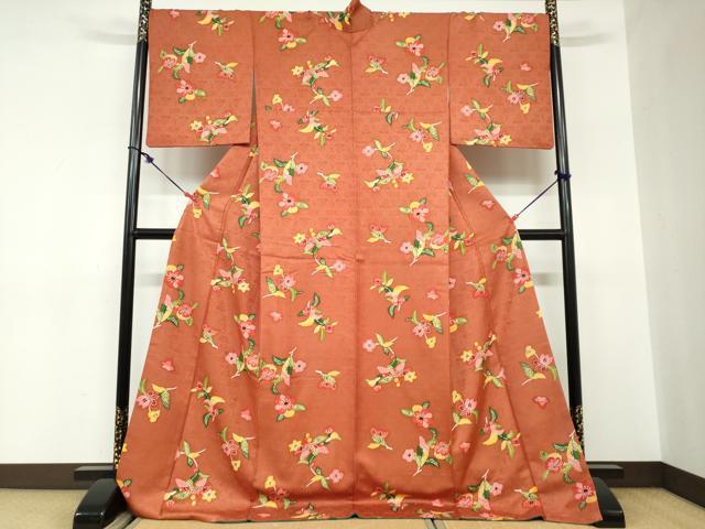 平和屋着物●上質な小紋　型染め　草花文　ロング丈　正絹　逸品　DABC2546ud