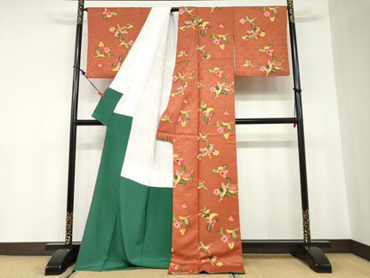 平和屋着物●上質な小紋　型染め　草花文　ロング丈　正絹　逸品　DABC2546ud