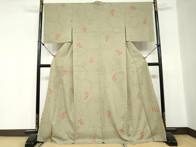 平和屋着物●上質な小紋　絞り　葡萄蔦の葉文　正絹　逸品　DABC2549ud