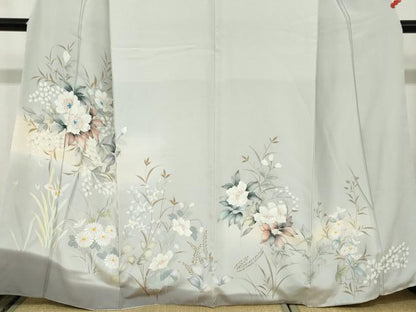 平和屋着物●訪問着　手描き　草花文　正絹　逸品　DABC2551ud