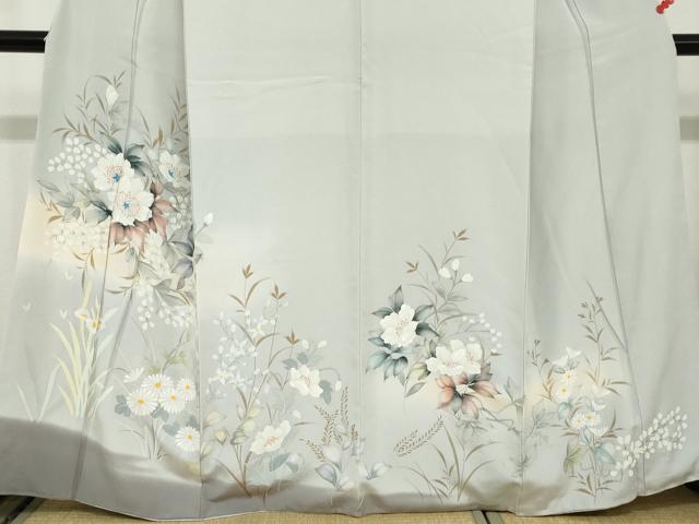 平和屋着物●訪問着　手描き　草花文　正絹　逸品　DABC2551ud