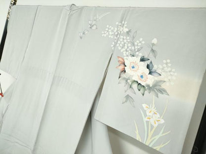 平和屋着物●訪問着　手描き　草花文　正絹　逸品　DABC2551ud