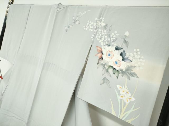 平和屋着物●訪問着　手描き　草花文　正絹　逸品　DABC2551ud